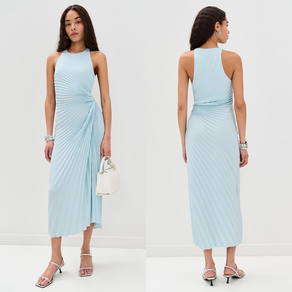 NEW NWT A.L.C. Reagan Pleated Midi Dress In Cascade Light Blue